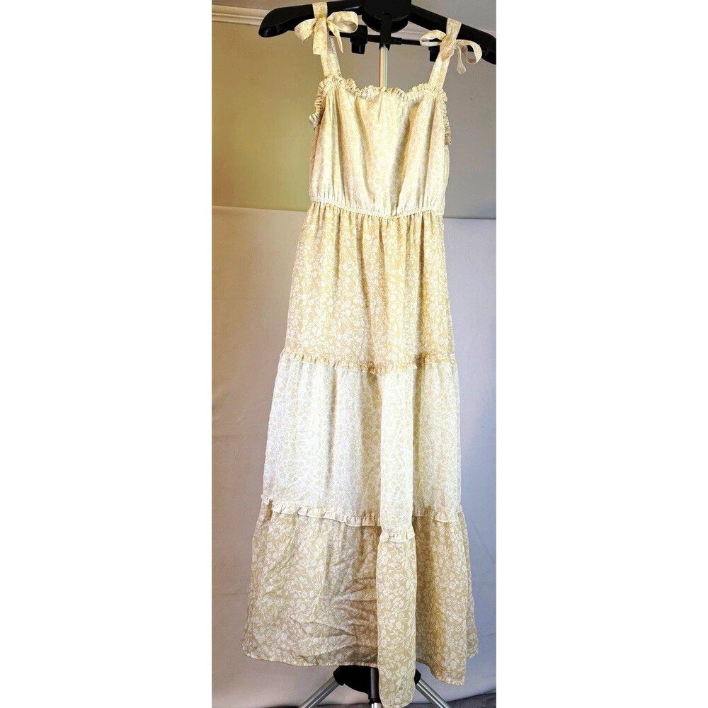 Sincerely Jules Ivory/Beige Floral Tiered Ruffle Maxi Sundress Square Neck S